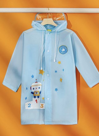 Kids Cartoon Graphic Hooded Raincoat Blue- size XL Brand new