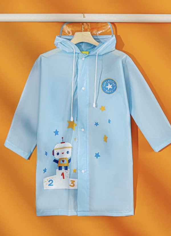 Kids Cartoon Graphic Hooded Raincoat Blue- size XL Brand new