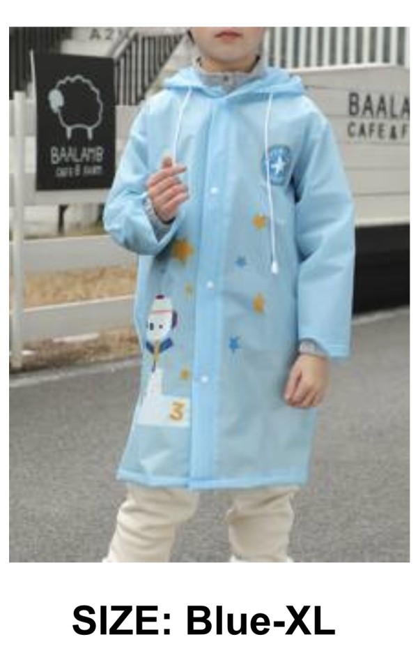 Kids Cartoon Graphic Hooded Raincoat Blue- size XL Brand new