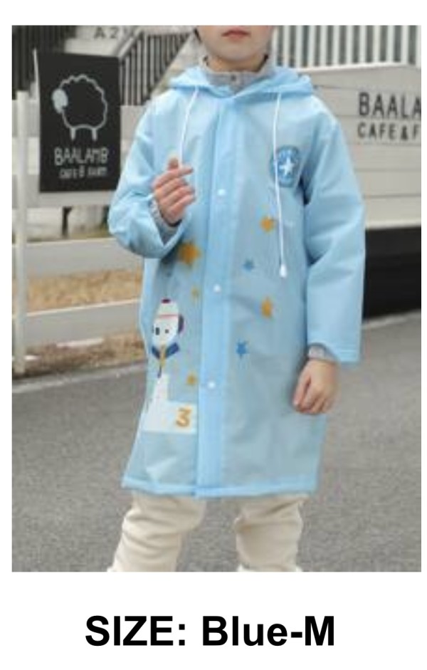 Kids Cartoon Graphic Hooded Raincoat Blue - Size M Brand new 