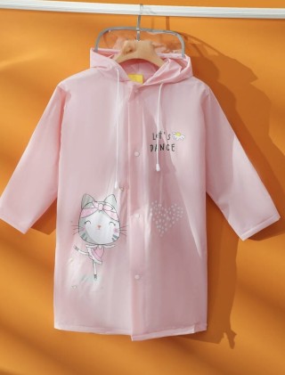 Kids cartoon cat print hooded raincoat, Pink  - size L Brand new 