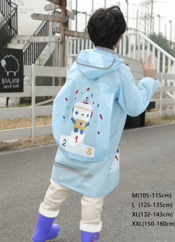 Kids Cartoon Graphic Hooded Raincoat Blue- size XL Brand new