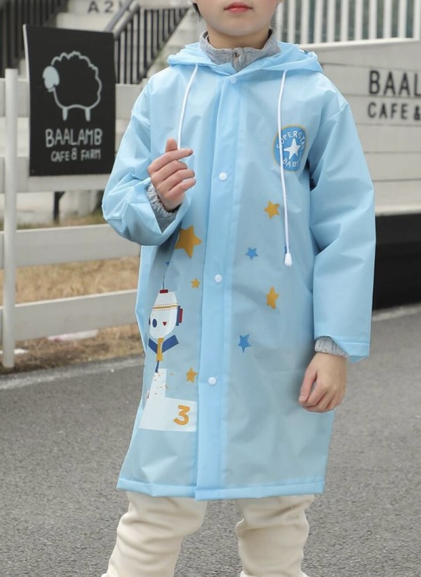 Kids Cartoon Graphic Hooded Raincoat Blue- size XL Brand new