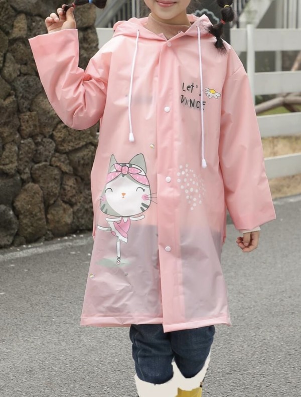 Kids cartoon cat print hooded raincoat, Pink  - size L Brand new 